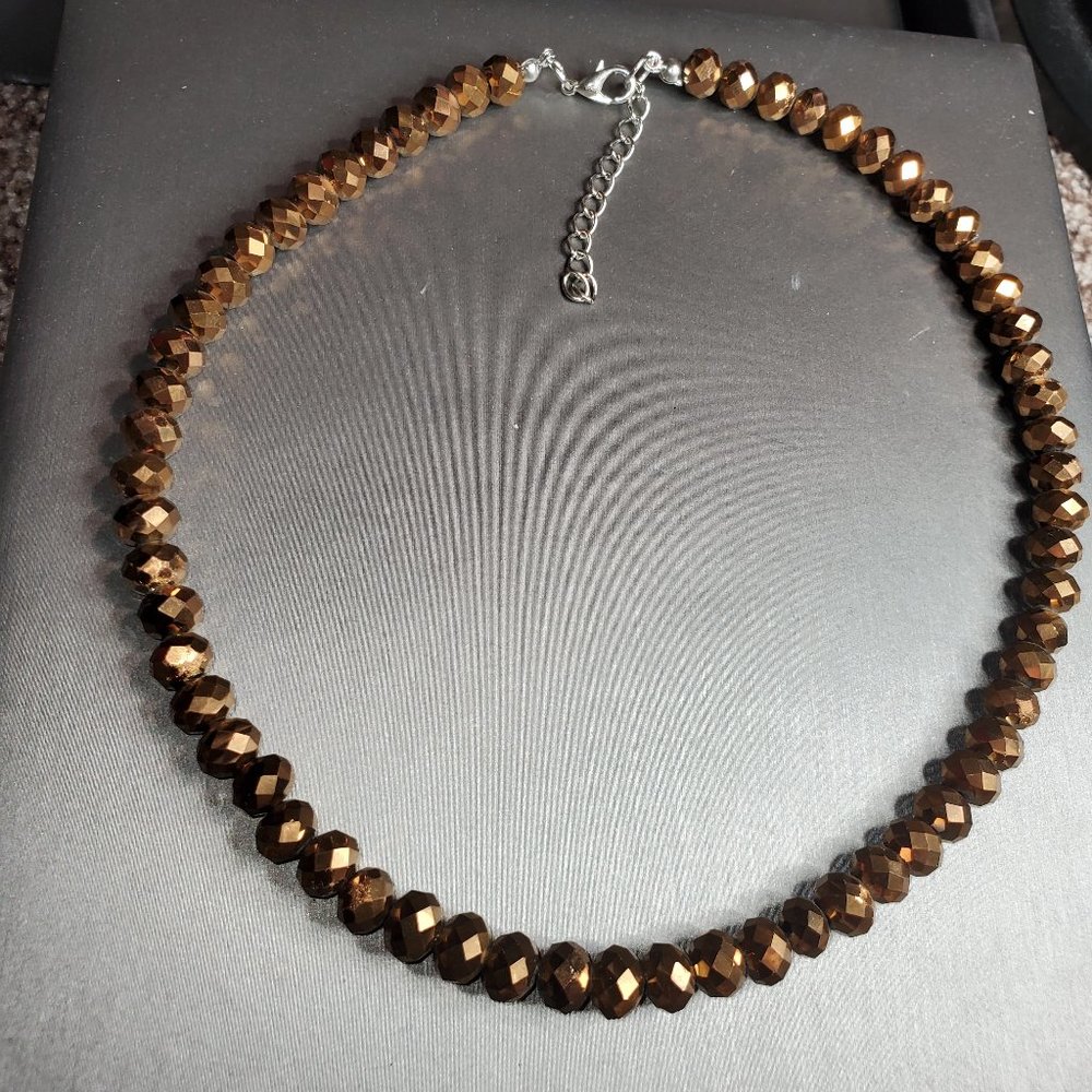 Handcrafted Metallic Bronze Faceted beaded adjustable necklace